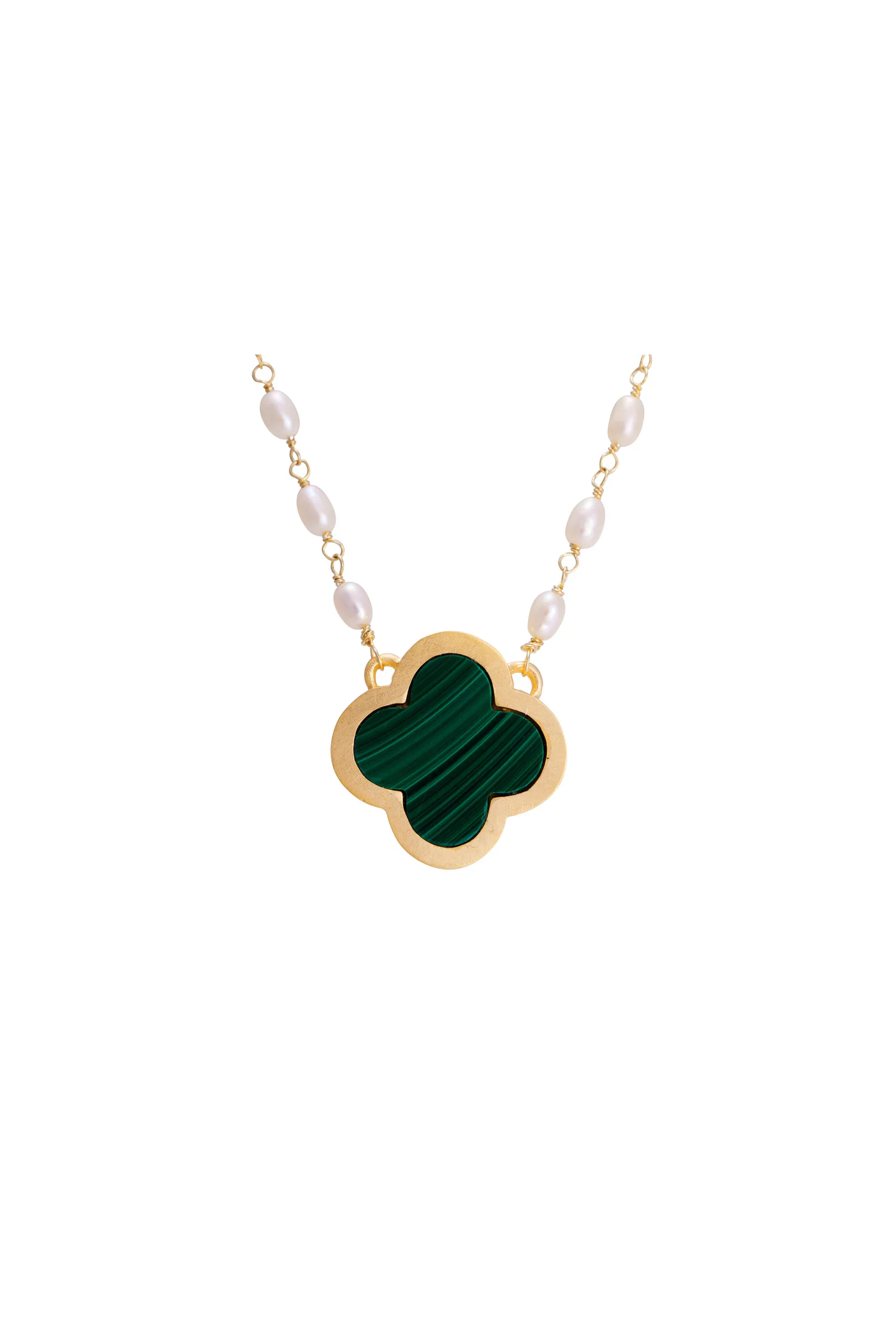 Fairley Pearl Malachite Clover Necklace - Image 3